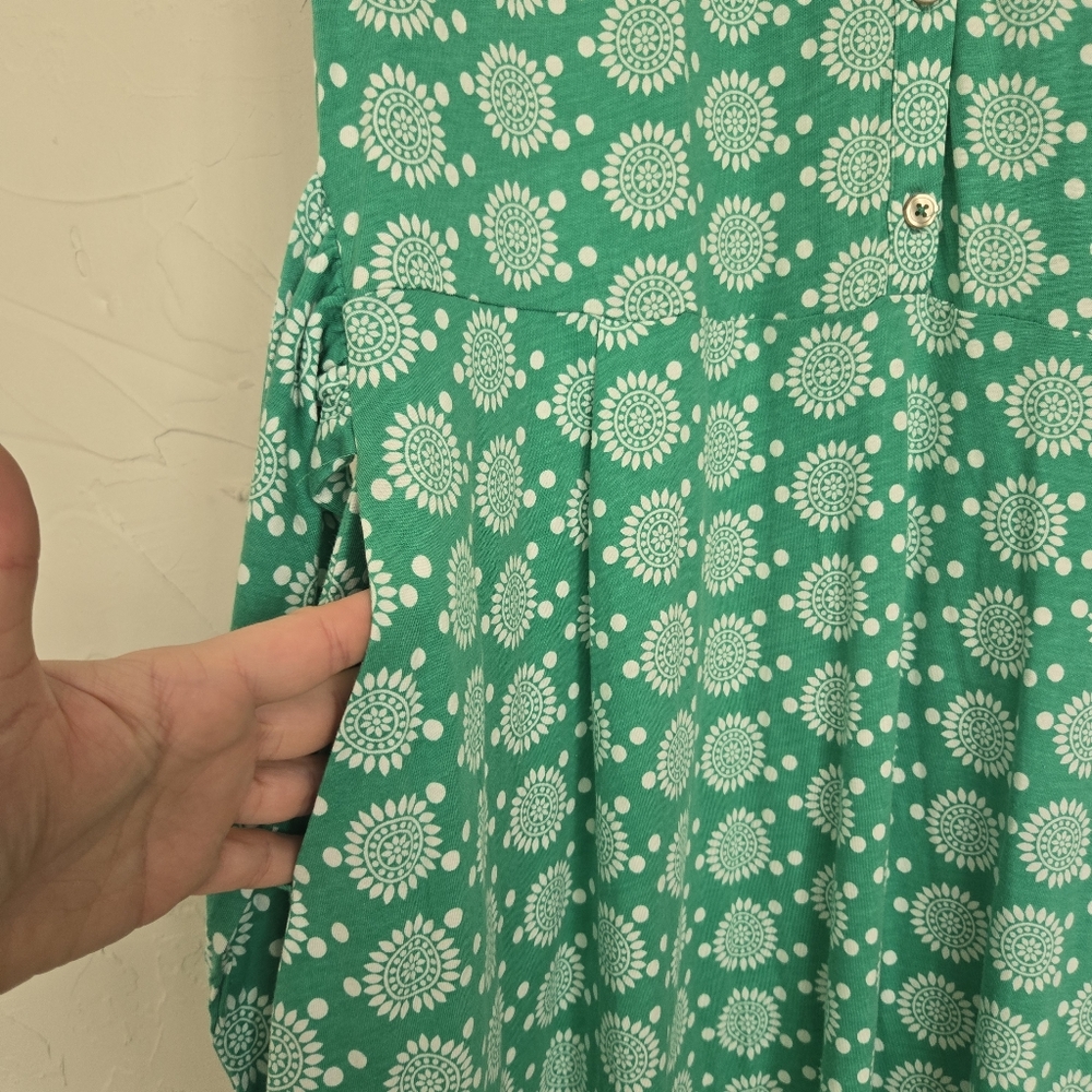Boden Floral Tie Front Green White Jersey Dress, 14 - Picture 6 of 11